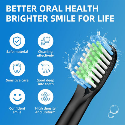 10 Pack Toothbrh Replacement Heads Compatible with Bitvae D2 Sonic Electric Toothbrh, 10 Count (Black, 10 Count(Pack of 1))