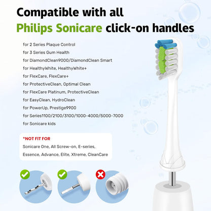 Replacement Brh Heads Compatible with Philips SoniCare Electric Toothbrhes, Dupont Bristles for Effective Cleaning, Click-on System, 8 Pack, White