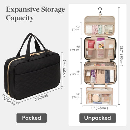 Hanging Toiletry Bag for Women & Men, 4.1L Makeup Bag for Travel Size Essentials, Cosmetic Case with Multiple Pockets and Handles, Black