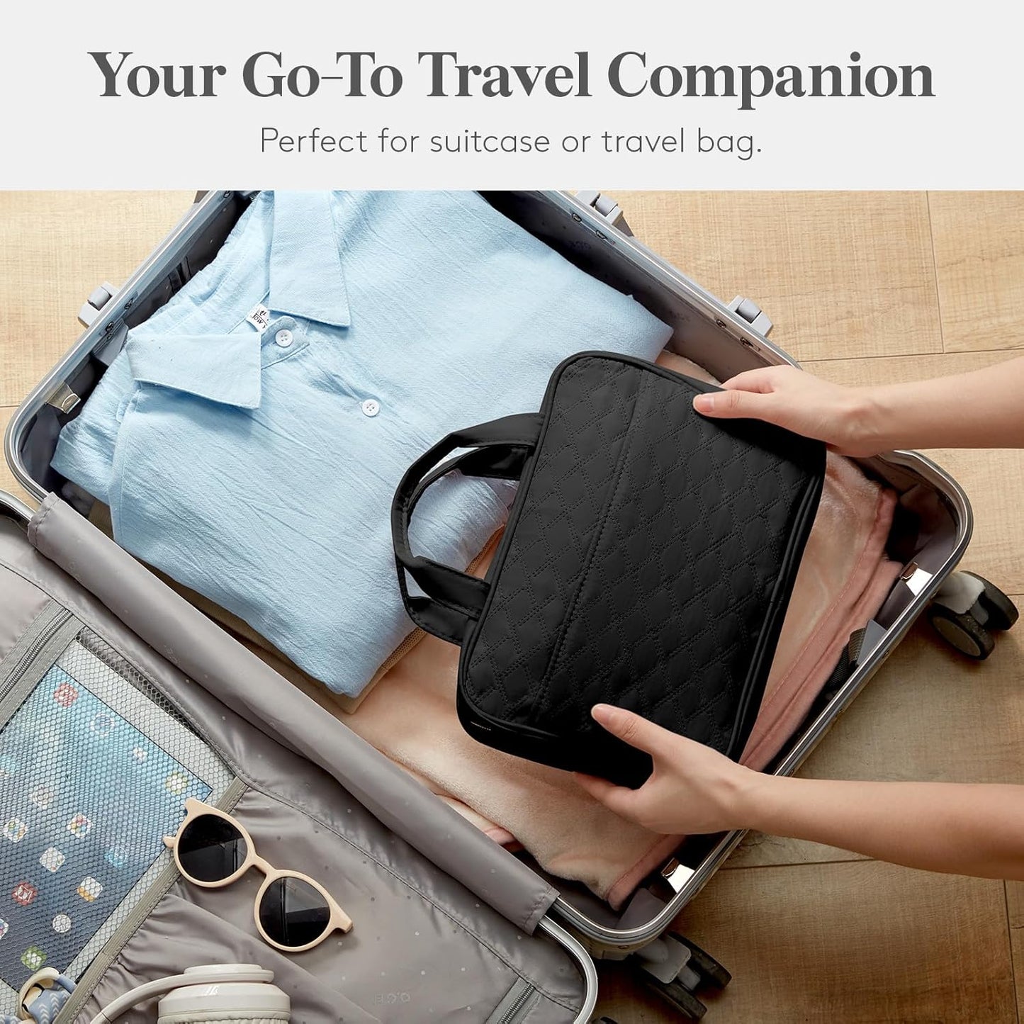 Hanging Toiletry Bag for Women & Men, 4.1L Makeup Bag for Travel Size Essentials, Cosmetic Case with Multiple Pockets and Handles, Black