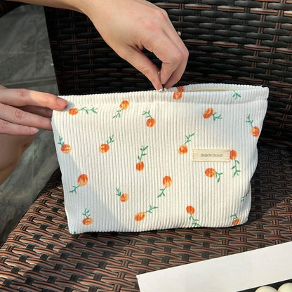 2 Pieces Large Corduroy Cosmetic Bag 10.23INCH Makeup Bag, Cosmetic Bags for Women Cute Large Capacity Make up Bags Travel Toiletry Aesthetic Skincare Brushes Storage Organizer for Women