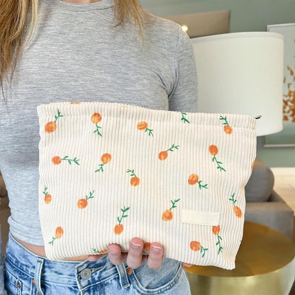 2 Pieces Large Corduroy Cosmetic Bag 10.23INCH Makeup Bag, Cosmetic Bags for Women Cute Large Capacity Make up Bags Travel Toiletry Aesthetic Skincare Brushes Storage Organizer for Women