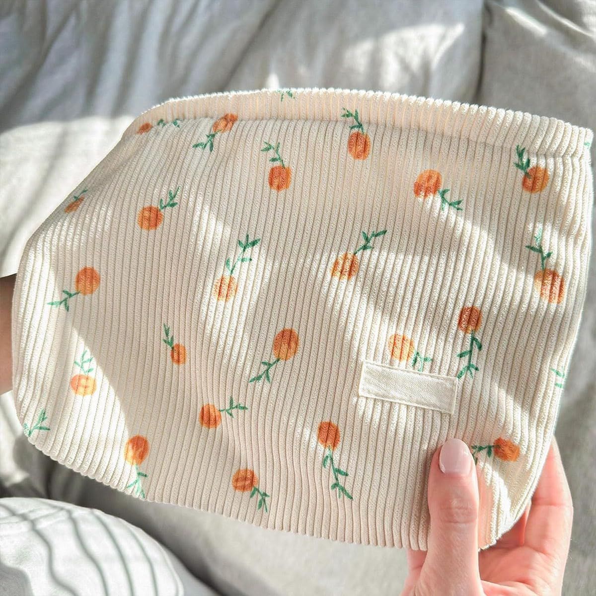 2 Pieces Large Corduroy Cosmetic Bag 10.23INCH Makeup Bag, Cosmetic Bags for Women Cute Large Capacity Make up Bags Travel Toiletry Aesthetic Skincare Brushes Storage Organizer for Women