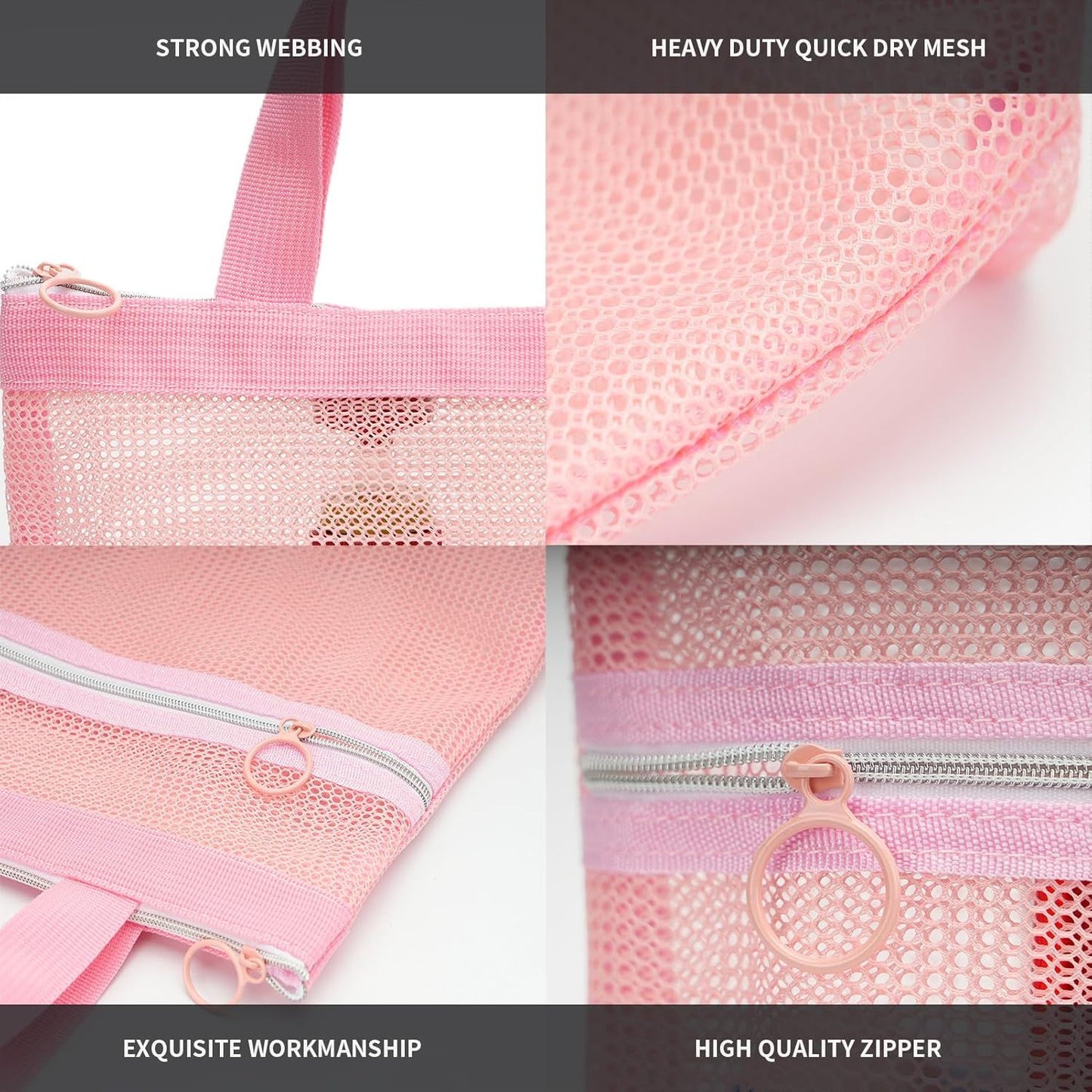 Mesh Shower Caddy Bag Portable Small Hanging Toiletry Tote Bag for Gym Travel Beach Bathroom Sunscreen (Pink)