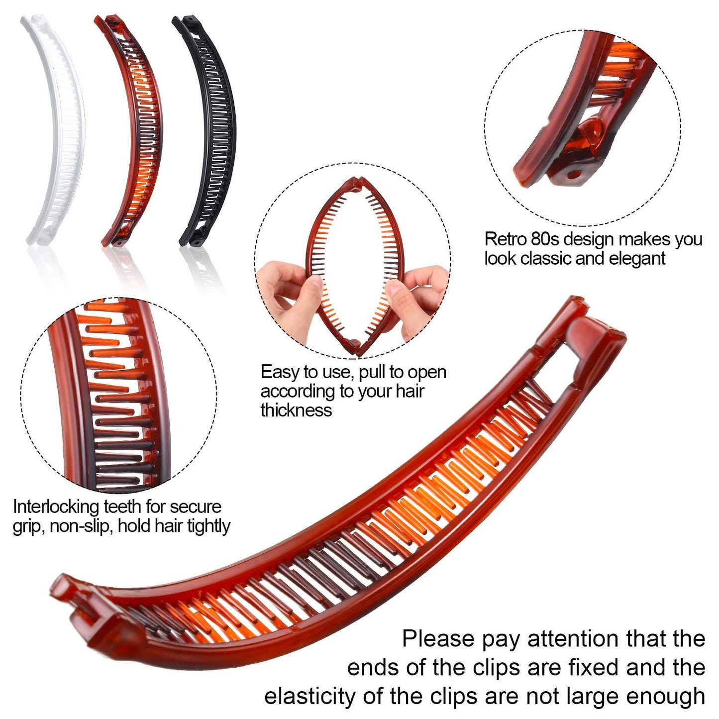 6 Pcs Banana Clip Hair Clincher Combs Classic Banana Hair Clip Fish Shape Ponytail Clips for Women Girls Thick Curly Thin Fine Hair(Brown, White, Black)
