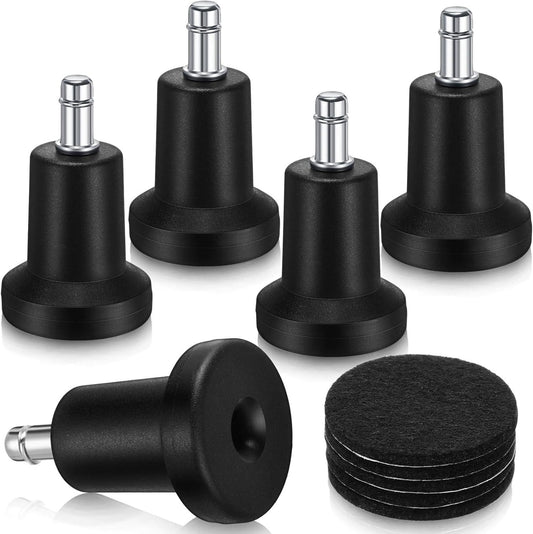 High-profile black chair wheel glides with metal stems and felt-like pads, 5-pack