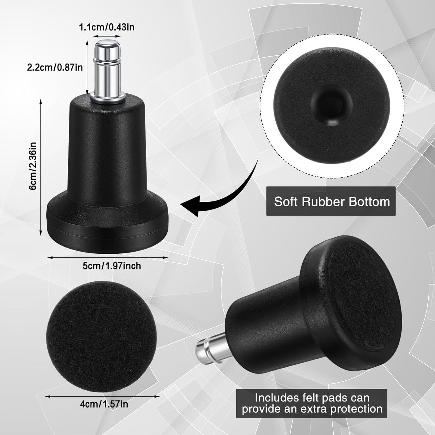 5 Pieces Bell Glides Replacement Office Chair Wheels Stopper Office Chair Swivel Caster Wheels Stool Bell Glides with Separate Self Adhesive Pads (High Profile)