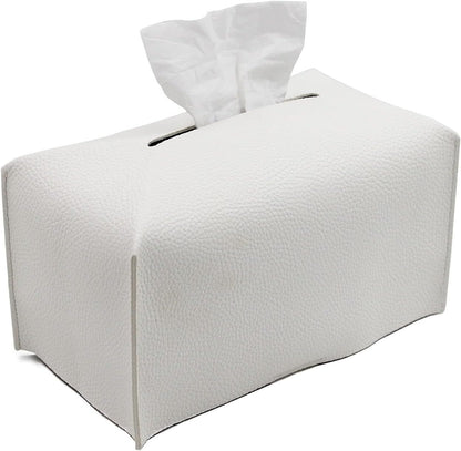 Tissue Box Cover, Modern Decorative PU Leather Rectangular Tissue Box Case Organizer Holder for Vanity Countertop, Night Stands, Livingroom, Office Desk & Car 9.5X5X5'' | Off White