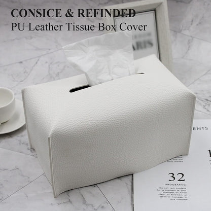 Tissue Box Cover, Modern Decorative PU Leather Rectangular Tissue Box Case Organizer Holder for Vanity Countertop, Night Stands, Livingroom, Office Desk & Car 9.5X5X5'' | Off White