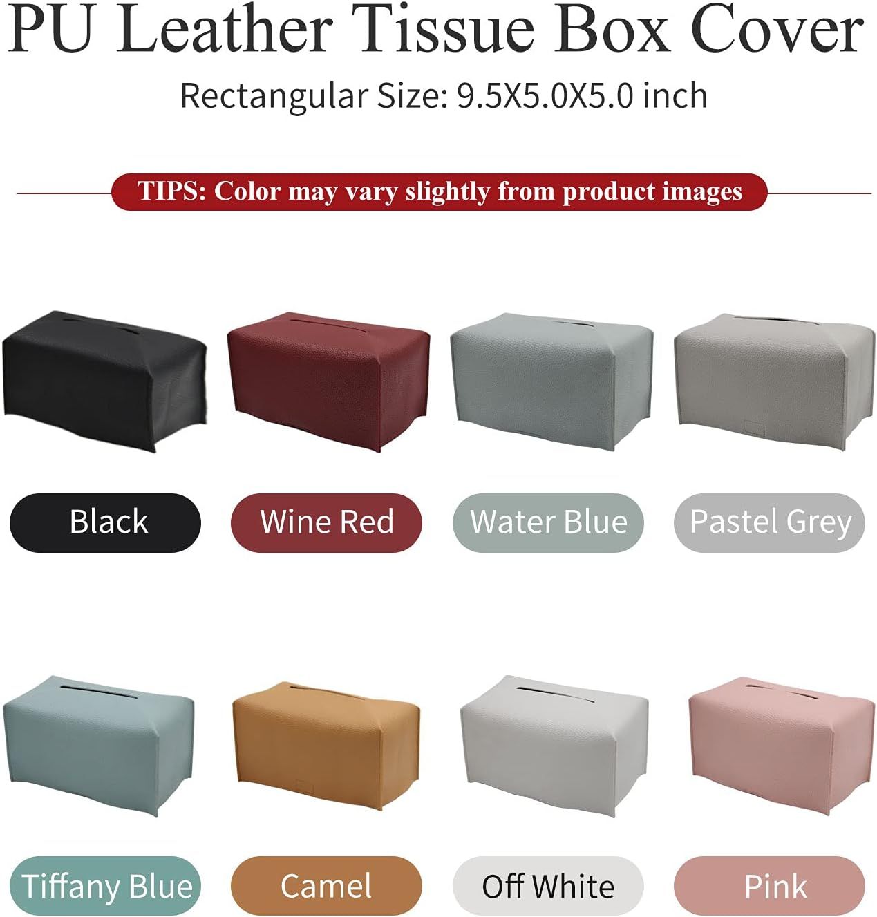 Tissue Box Cover, Modern Decorative PU Leather Rectangular Tissue Box Case Organizer Holder for Vanity Countertop, Night Stands, Livingroom, Office Desk & Car 9.5X5X5'' | Off White