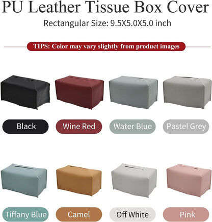 Tissue Box Cover, Modern Decorative PU Leather Rectangular Tissue Box Case Organizer Holder for Vanity Countertop, Night Stands, Livingroom, Office Desk & Car 9.5X5X5'' | Off White