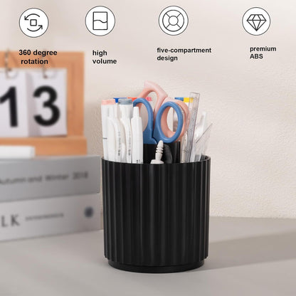 Makeup Brush Holder Organizer 360°Rotating Make Up Brushes Container for Vanity, Spinning Cosmetics Storage Cup, Stripe Black
