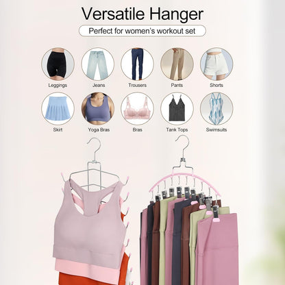 TOPIA HANGER 4 Pack Gym Clothes Organizer, 2 Pack Tank Top Hangers with 2 Pack Leggings Hangers Space Saving Hang 20 Sets Tank Top Bra with Leggings Shorts Pants for Closet Women Pink CT78P