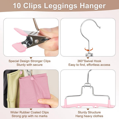 TOPIA HANGER 4 Pack Gym Clothes Organizer, 2 Pack Tank Top Hangers with 2 Pack Leggings Hangers Space Saving Hang 20 Sets Tank Top Bra with Leggings Shorts Pants for Closet Women Pink CT78P