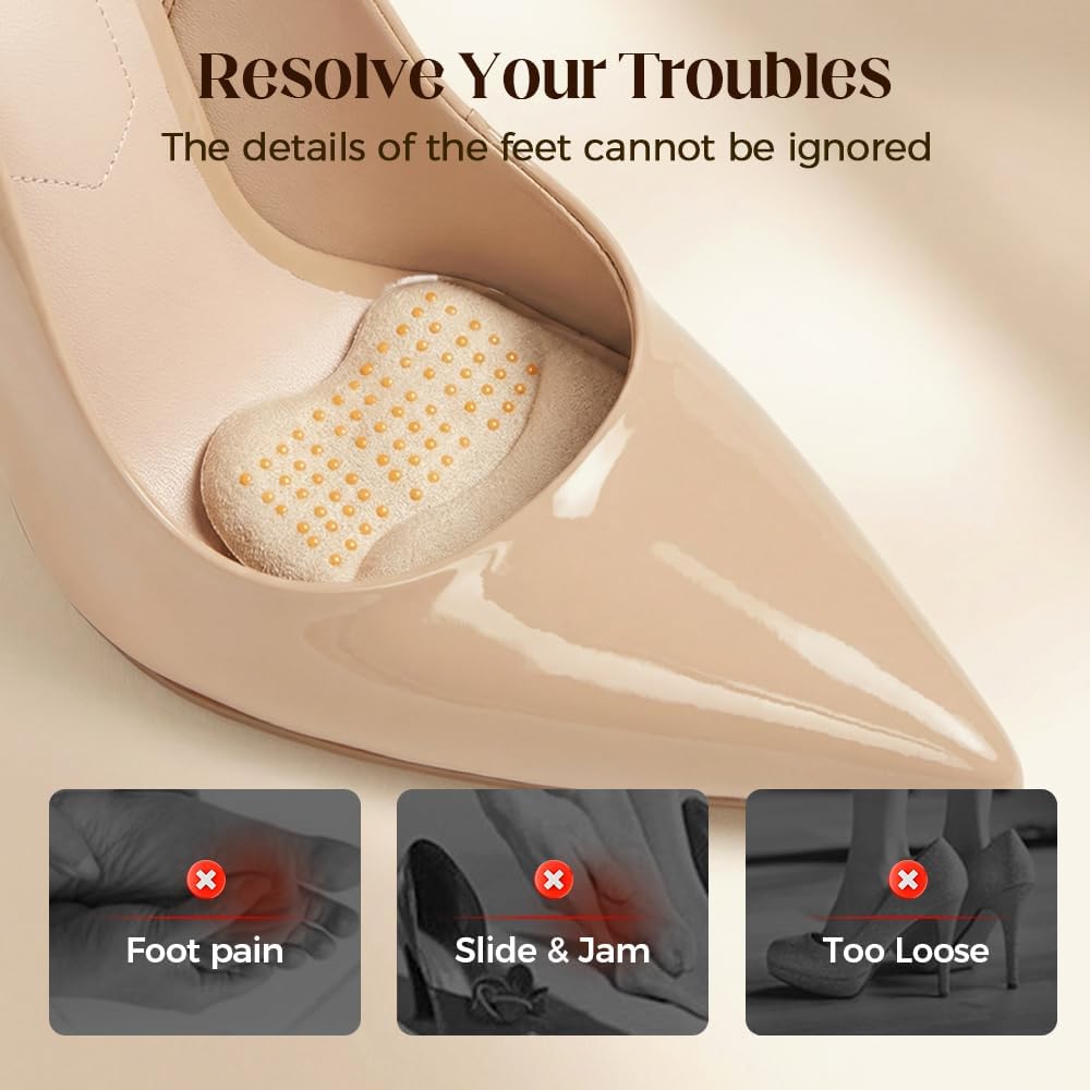 Metatarsal Pads for Women, 2026 Upgraded Ball of Foot Chions, Shoe Inserts with Non-Slip Design, One Size Fits All Breathable Comfort Insoles for High Heels, Sneakers, Sandals (Khaki, 3 Pairs)