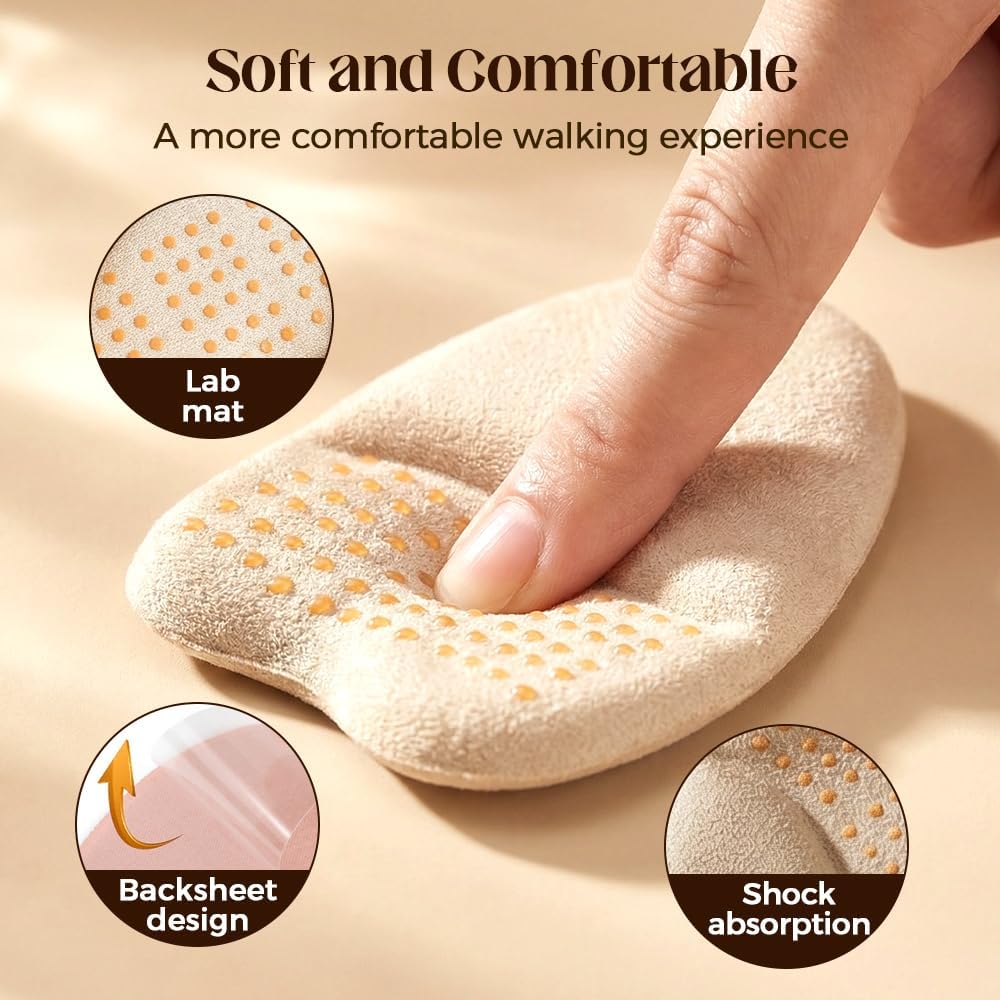 Metatarsal Pads for Women, 2026 Upgraded Ball of Foot Chions, Shoe Inserts with Non-Slip Design, One Size Fits All Breathable Comfort Insoles for High Heels, Sneakers, Sandals (Khaki, 3 Pairs)
