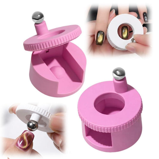 Pink rotating cat eye magnet nail tool with steel ball head and open top