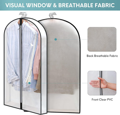 40" Clear Garment Bags for Hanging Clothes, 4" Gseted Suit Bags for Closet Storage, Hanging Clothes Storage Suit Cover Bags with Zipper for Coats, Jackets, Shirts, 4 Packs