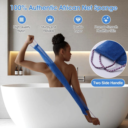 3 Pcs African Net Bath Sponge Double Layer Exfoliating Washcloth Body Scrubber with Handle for Adult and Kids