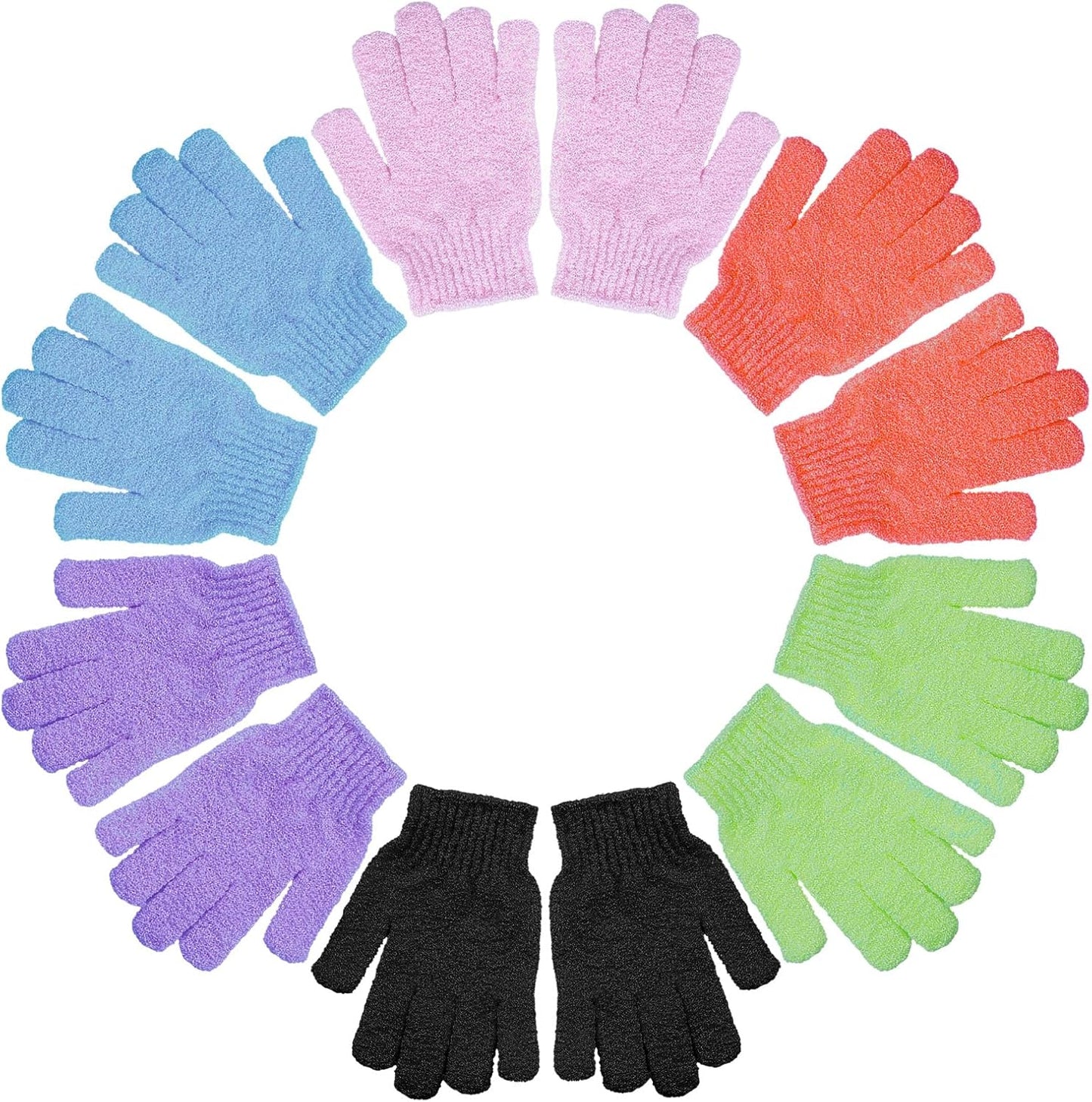 6 Pairs Exfoliating Bath Gloves Mitt Body Scrubber for Shower, Spa, Massage, Dead Skin Remover Bathing Accessories Women Men