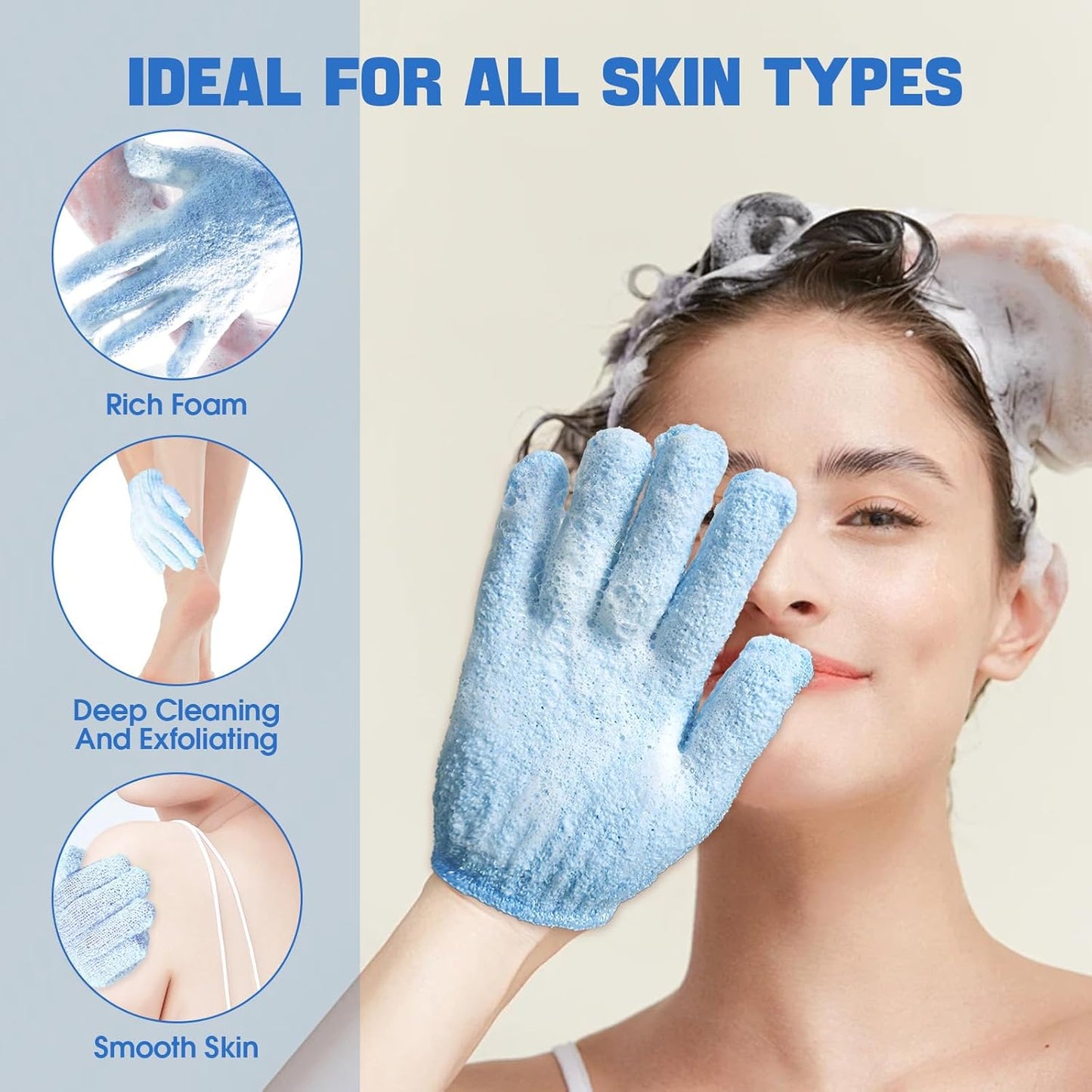 6 Pairs Exfoliating Bath Gloves Mitt Body Scrubber for Shower, Spa, Massage, Dead Skin Remover Bathing Accessories Women Men
