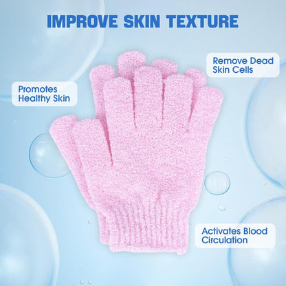 6 Pairs Exfoliating Bath Gloves Mitt Body Scrubber for Shower, Spa, Massage, Dead Skin Remover Bathing Accessories Women Men