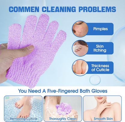 6 Pairs Exfoliating Bath Gloves Mitt Body Scrubber for Shower, Spa, Massage, Dead Skin Remover Bathing Accessories Women Men