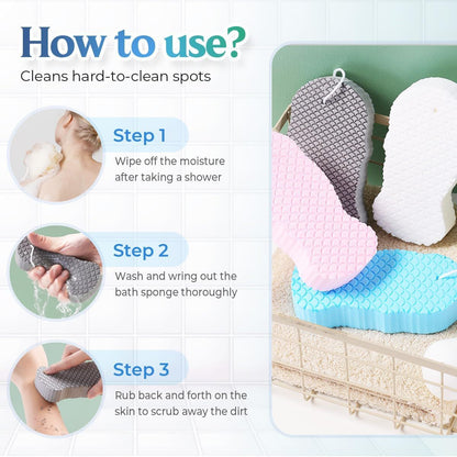 Magic Exfoliating Bath Sponge, Magic Exfoliating Body Scrubber Skin Friendly & Reusable for Adults Women and Men (4 Pcs)