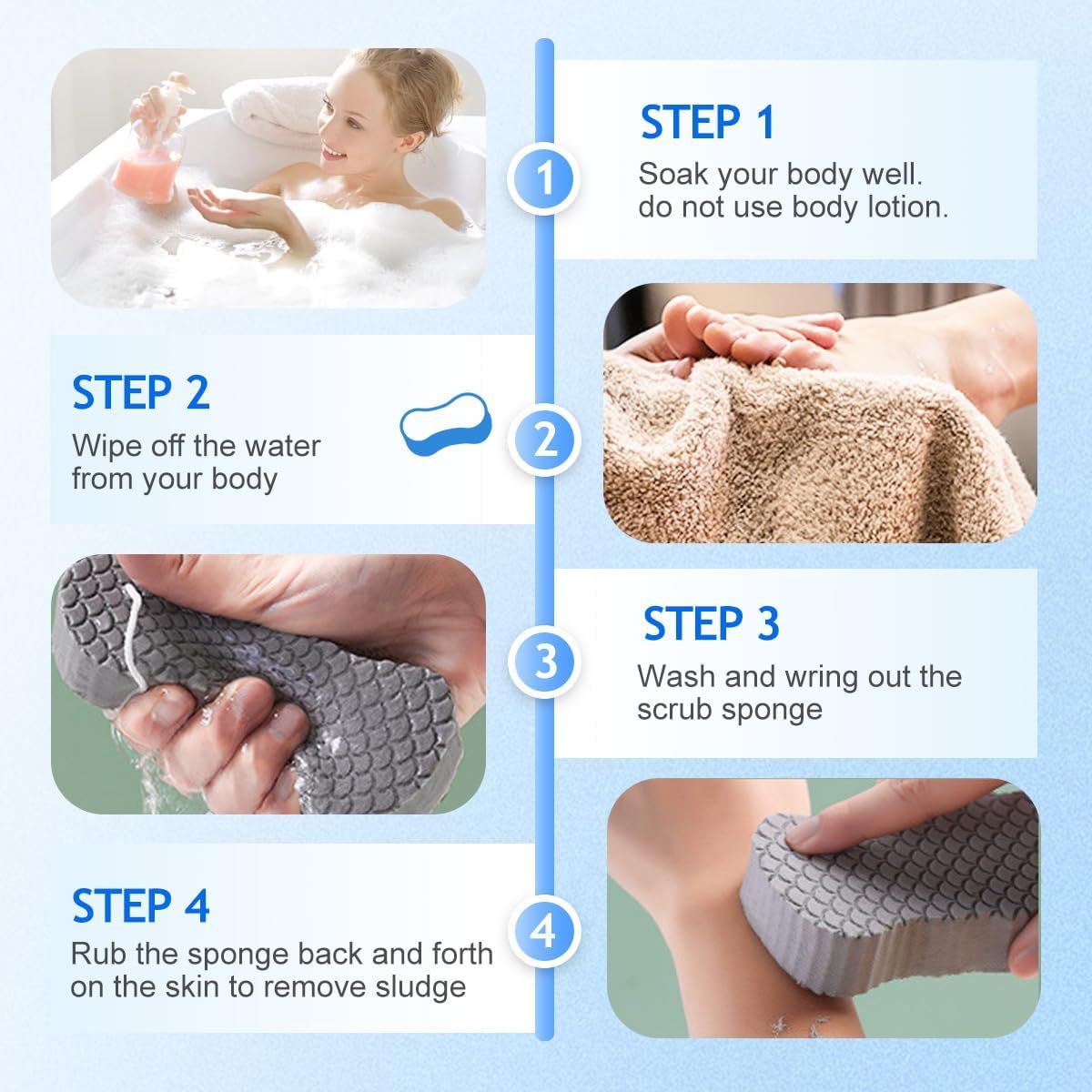 Magic Exfoliating Bath Sponge, Magic Exfoliating Body Scrubber Skin Friendly & Reusable for Adults Women and Men (4 Pcs)