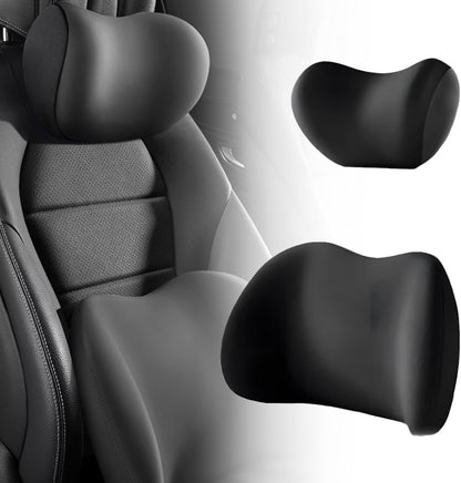 Car Headrest & Lumbar Support Cushion, Ergonomic Car Seat Headrest & Lumbar Cushion with Adjustable Strap for Neck Back Pain Relief, Car Head Rest and Lumbar Pillow Set (Black)