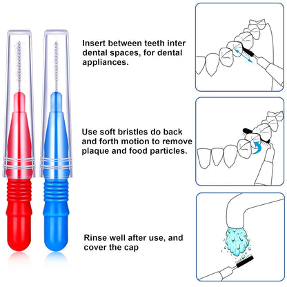 100 Pcs Braces Dental Brush Flosser for Cleaner Interdental Brush Toothpick Tooth Flossing Head Oral Dental Toothpick Cleaners Cleaning Tool(Red and Blue)