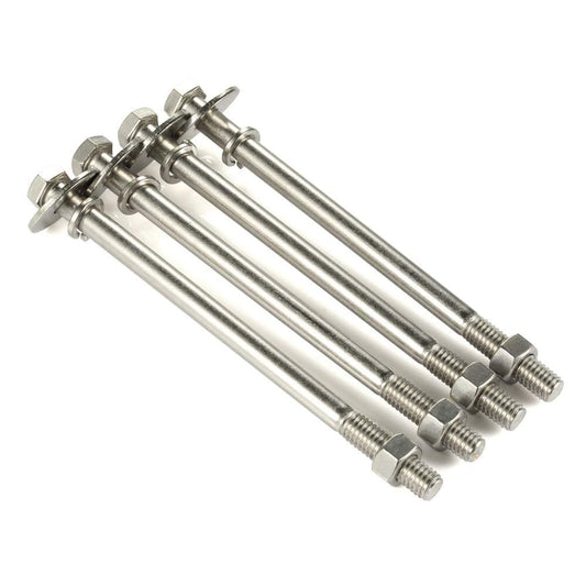Stainless hex head bolts with hex nuts and washers, partially threaded set of fasteners