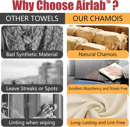 Chamois Cloth for Car 2 Pack Shammy Towel 24'' x 16'' (2.58 sq ft Each) Super Absorbent Car Drying Towel Real Leather Lint Free Streak Free for Car Wash Auto Deng