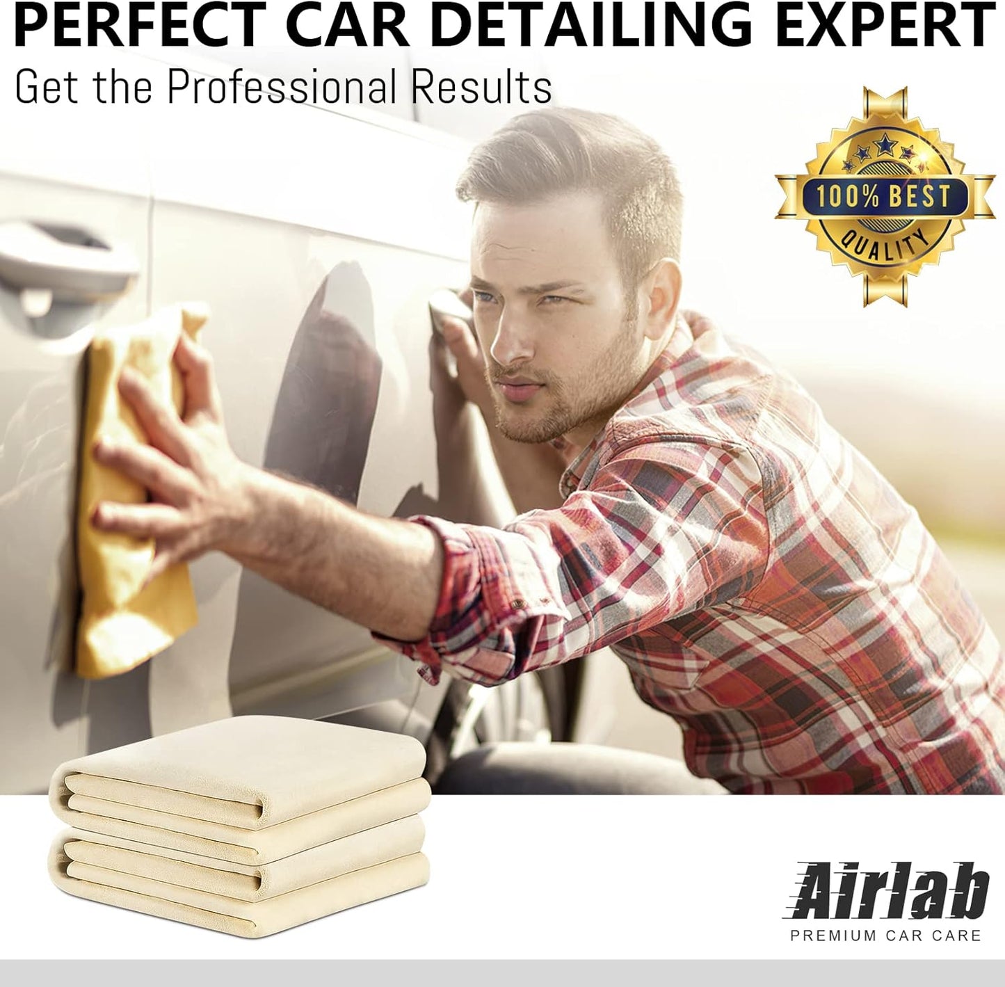 Chamois Cloth for Car 2 Pack Shammy Towel 24'' x 16'' (2.58 sq ft Each) Super Absorbent Car Drying Towel Real Leather Lint Free Streak Free for Car Wash Auto Deng