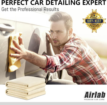 Chamois Cloth for Car 2 Pack Shammy Towel 24'' x 16'' (2.58 sq ft Each) Super Absorbent Car Drying Towel Real Leather Lint Free Streak Free for Car Wash Auto Deng