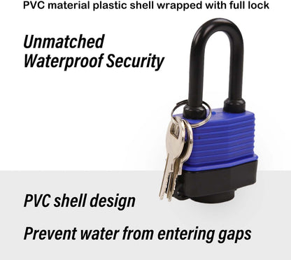® Heavy-Duty 44mm 1.75" Out-Door Padlock Keyed-Alike, Water-Resistant Cover, Steel Lock with Same-Key, Extra-Long-Shackle Anti-Rust, Brass Cylinder for Boat, Fishing, Marine, Fence