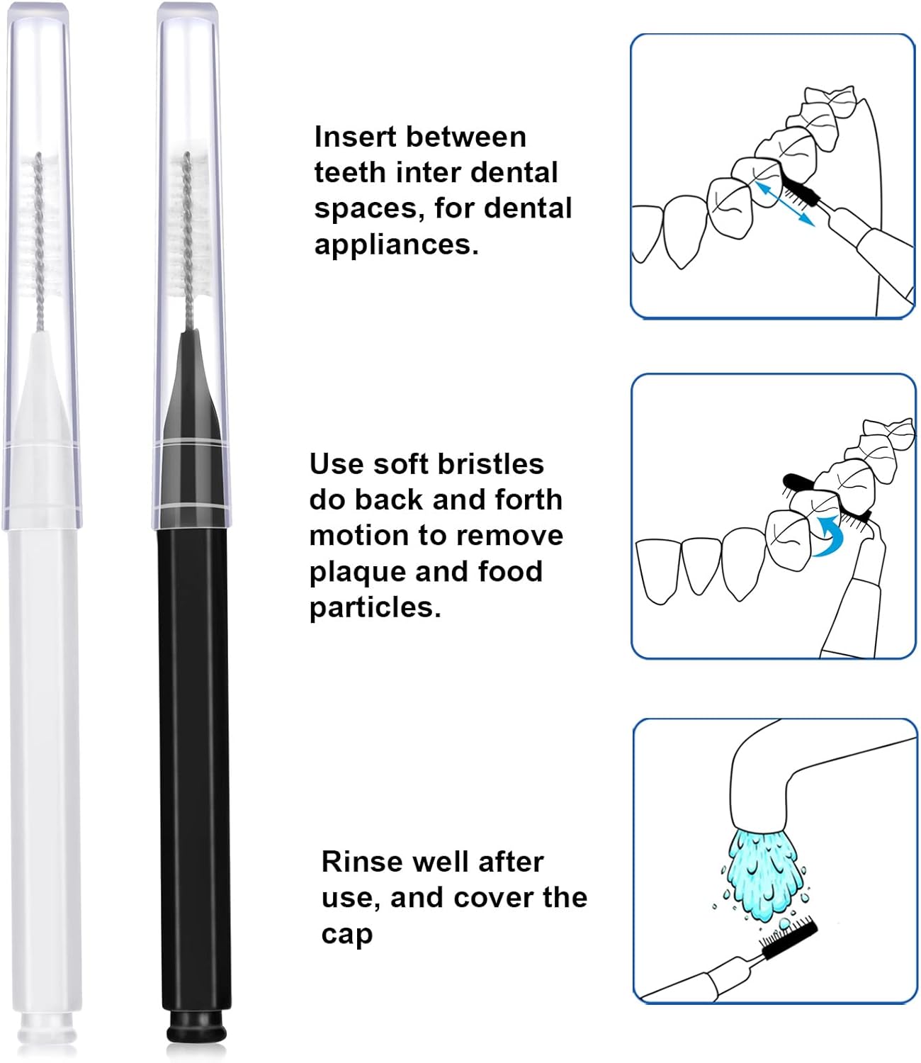 100 Pieces Braces Brush for Cleaner Interdental Brush Toothpick Dental Tooth Flossing Head Oral Dental Hygiene Flosser Toothpick Cleaners Tooth Cleaning Tool (Black, White)