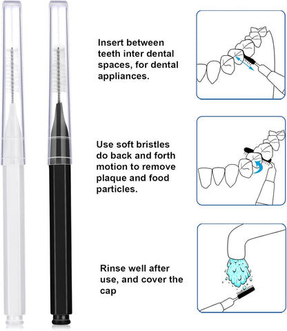 100 Pieces Braces Brush for Cleaner Interdental Brush Toothpick Dental Tooth Flossing Head Oral Dental Hygiene Flosser Toothpick Cleaners Tooth Cleaning Tool (Black, White)