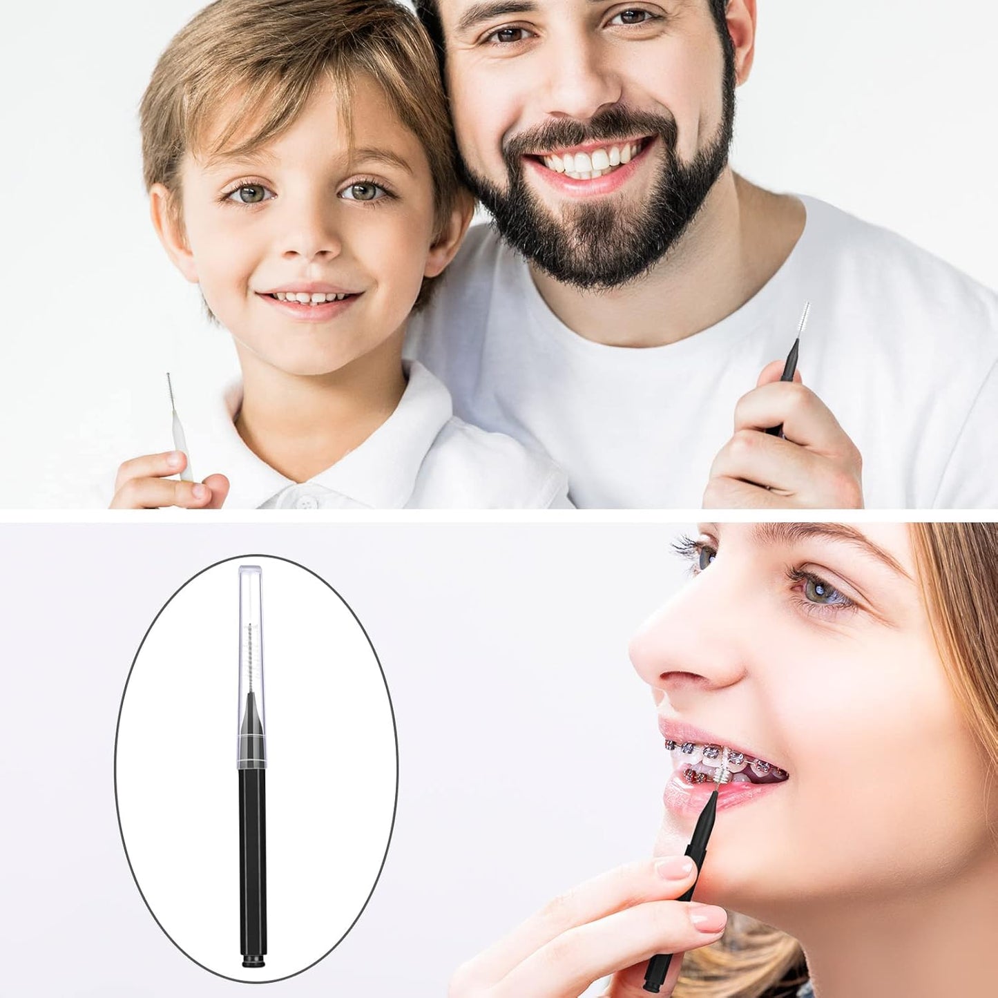 100 Pieces Braces Brush for Cleaner Interdental Brush Toothpick Dental Tooth Flossing Head Oral Dental Hygiene Flosser Toothpick Cleaners Tooth Cleaning Tool (Black, White)