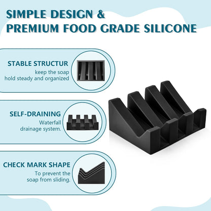 Self Draining Soap Dish Holder,Silicone Soap Dish,for Bathroom,Kitchen, Sponges，Can Extend Soap Life，Keep Soap Bars Dry and Easy Cleaning (Black,1-Pack)