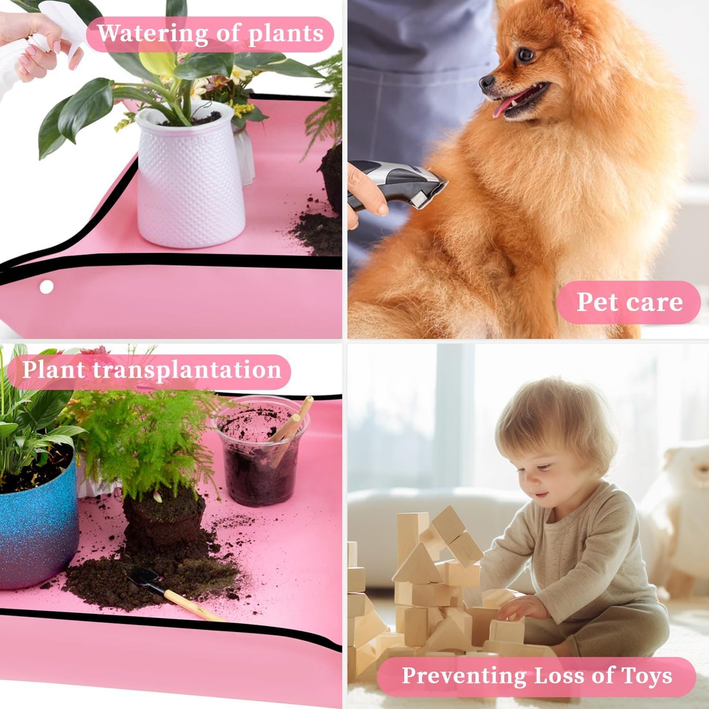 Repotting Mat for Indoor Plant Transplanting 29.5"x 29.5" Pink Garden Mat for Plant Lovers Oxford Fabric Portable Potting Tray for Gardening Mess Control