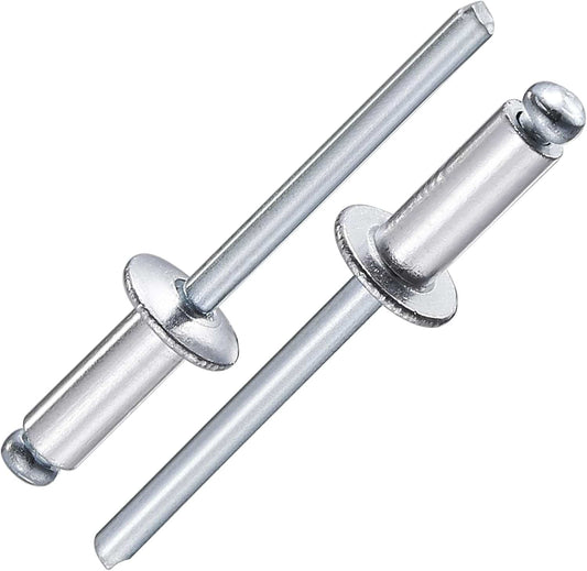 Aluminum blind rivets with round heads and steel mandrels, silver metallic finish