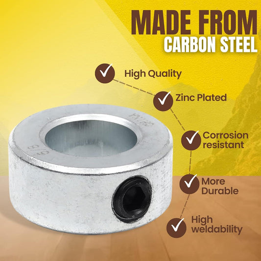 Carbon steel shaft collar with zinc plating and set screw, corrosion-resistant style