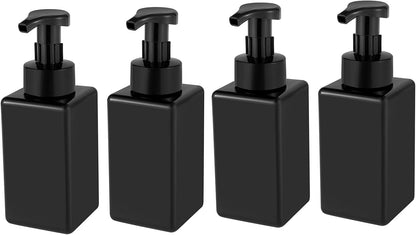 Foaming Soap Dispenser, 15oz Refillable Pump Bottle Plastic for Liquid Soap, Shampoo, Body Wash, 4 Pcs, Black