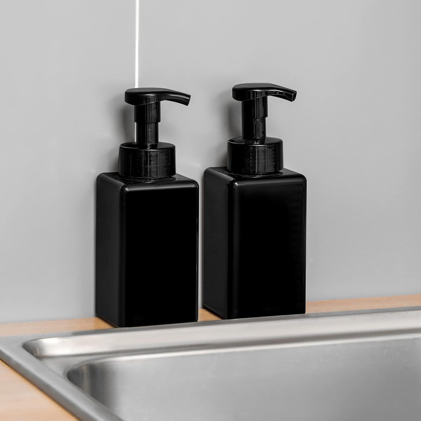 Foaming Soap Dispenser, 15oz Refillable Pump Bottle Plastic for Liquid Soap, Shampoo, Body Wash, 4 Pcs, Black