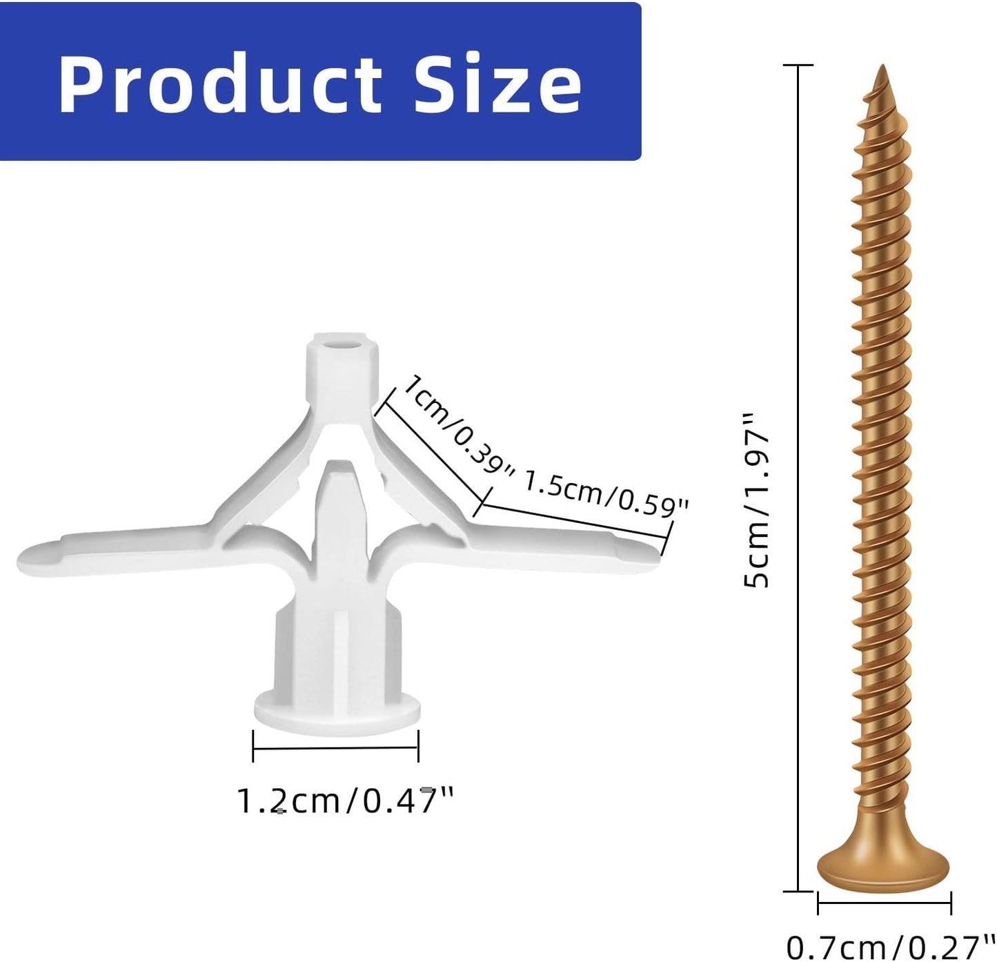 Self Drilling Plastic Anchors Drywall Anchor Kit, 50 PCS self-Tapping Screws + 50 PCS Plastic Anchors, Hollow Wall Butterfly Expansion Tube Pipe with Screws, White