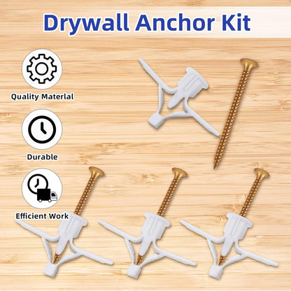 Self Drilling Plastic Anchors Drywall Anchor Kit, 50 PCS self-Tapping Screws + 50 PCS Plastic Anchors, Hollow Wall Butterfly Expansion Tube Pipe with Screws, White