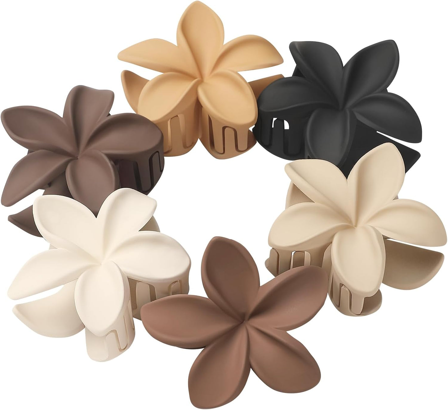 Hawaiian Plumeria Flower Claw Hair Clips - 6 Pcs Large for Thick Hair and Thin for Beach, Hair Accessories for Women and Girls - Khaki