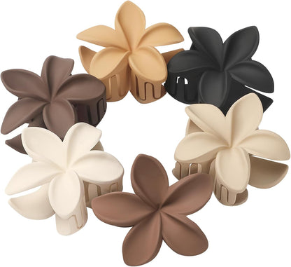 Hawaiian Plumeria Flower Claw Hair Clips - 6 Pcs Large for Thick Hair and Thin for Beach, Hair Accessories for Women and Girls - Khaki