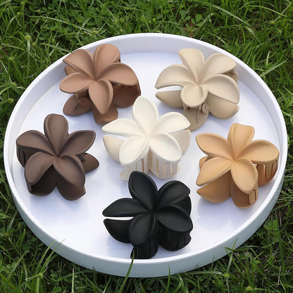 Hawaiian Plumeria Flower Claw Hair Clips - 6 Pcs Large for Thick Hair and Thin for Beach, Hair Accessories for Women and Girls - Khaki